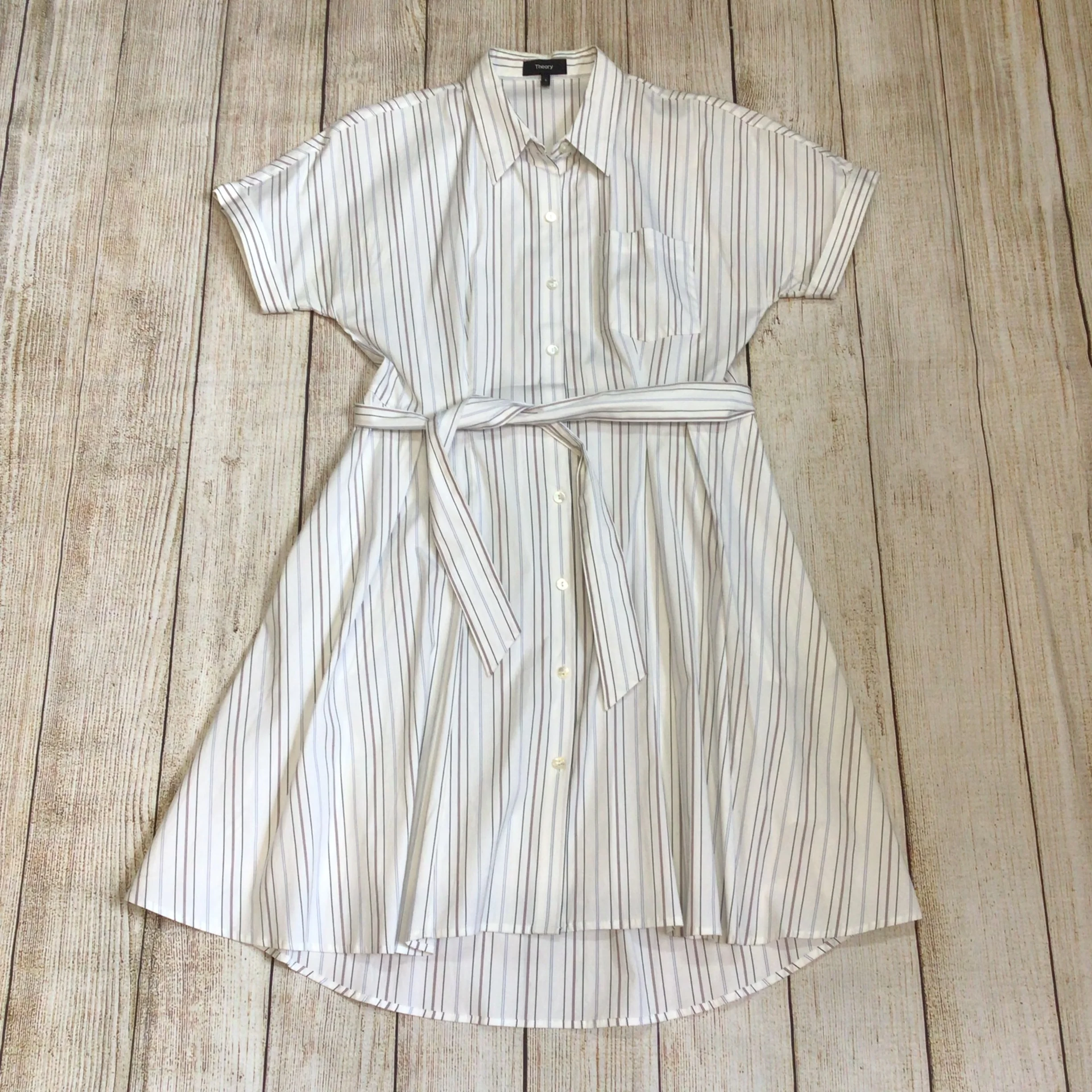 Theory Avinka White Striped Shirt Dress w/Belt & Pockets Size 6 US (10 UK)