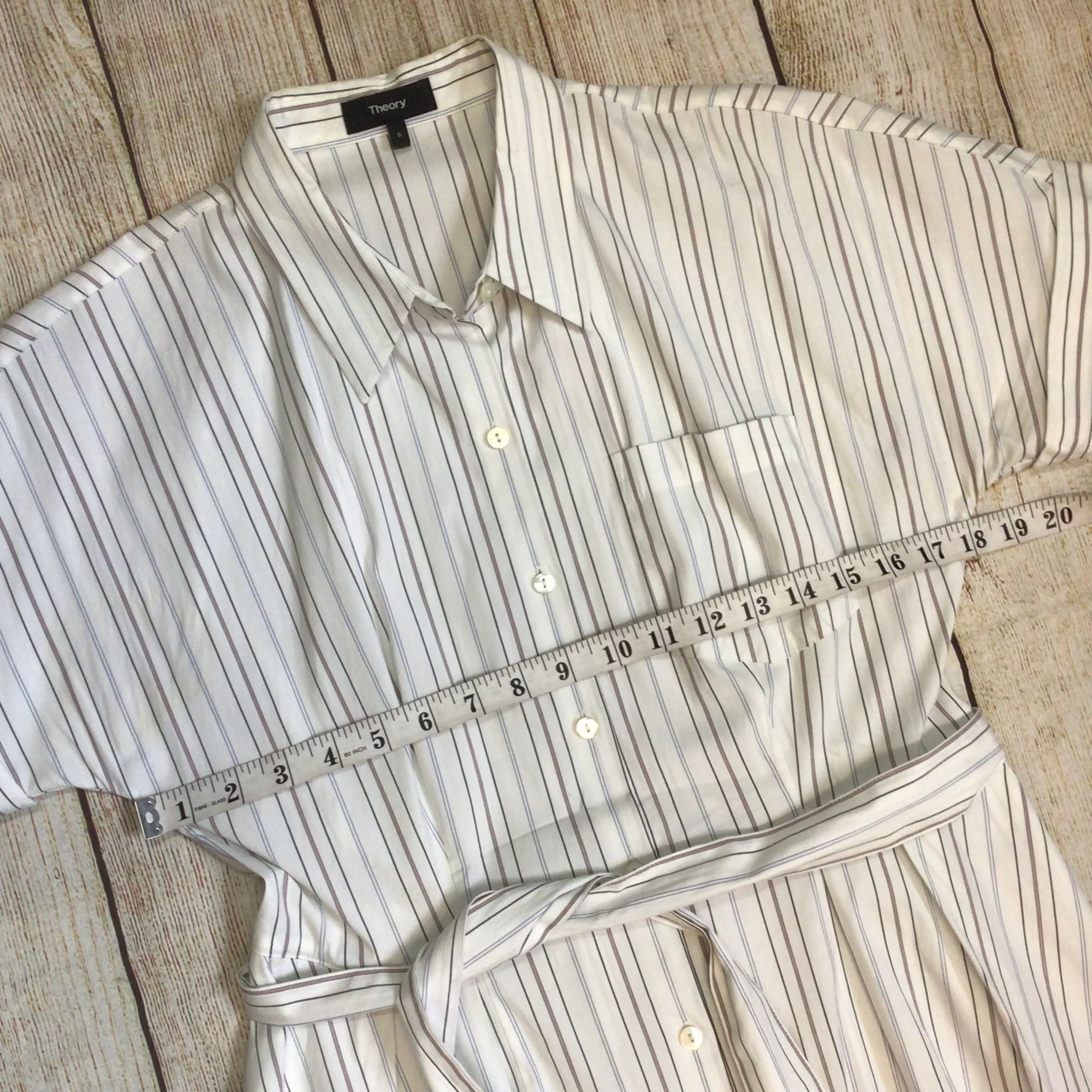 Theory Avinka White Striped Shirt Dress w/Belt & Pockets Size 6 US (10 UK) - Image 7