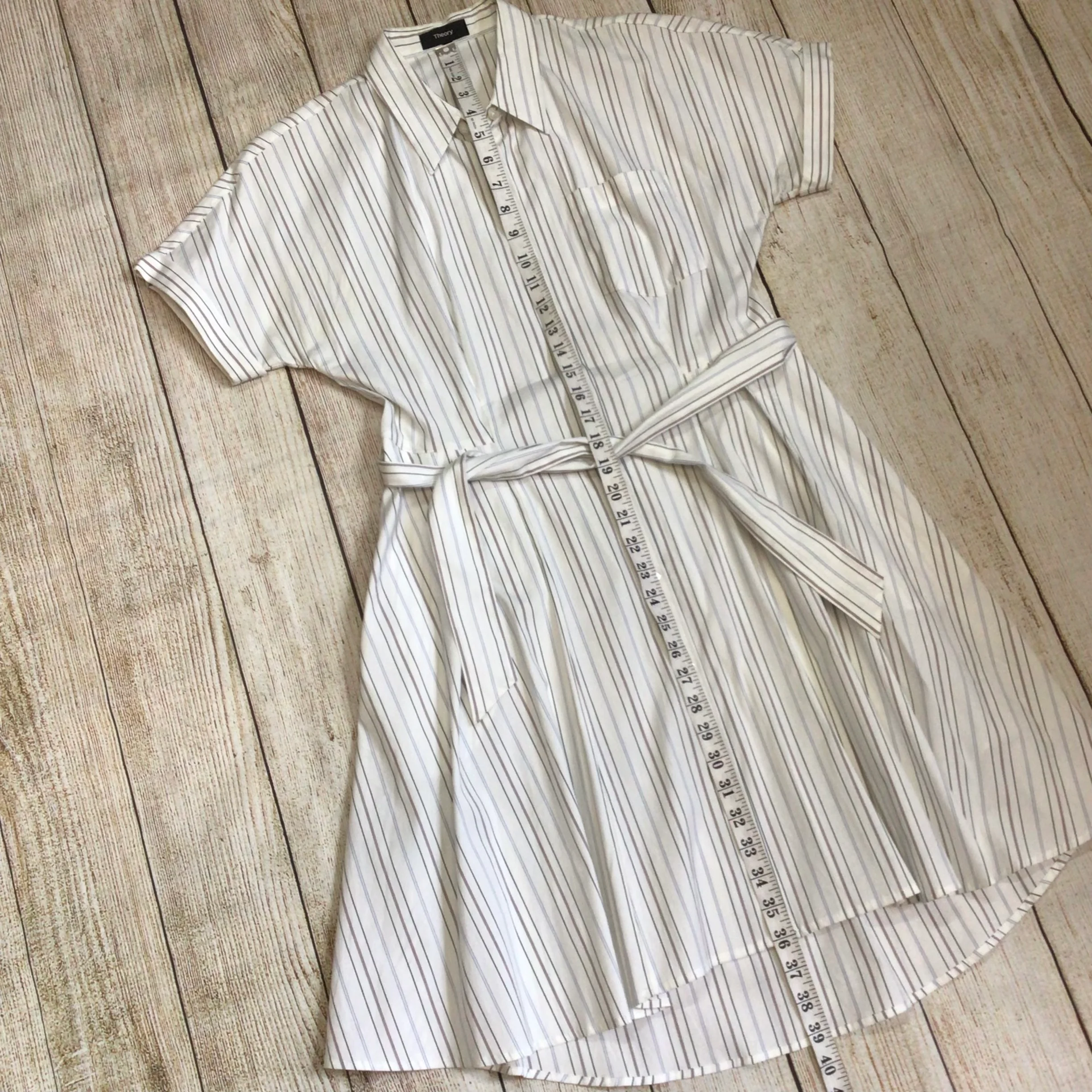 Theory Avinka White Striped Shirt Dress w/Belt & Pockets Size 6 US (10 UK) - Image 9