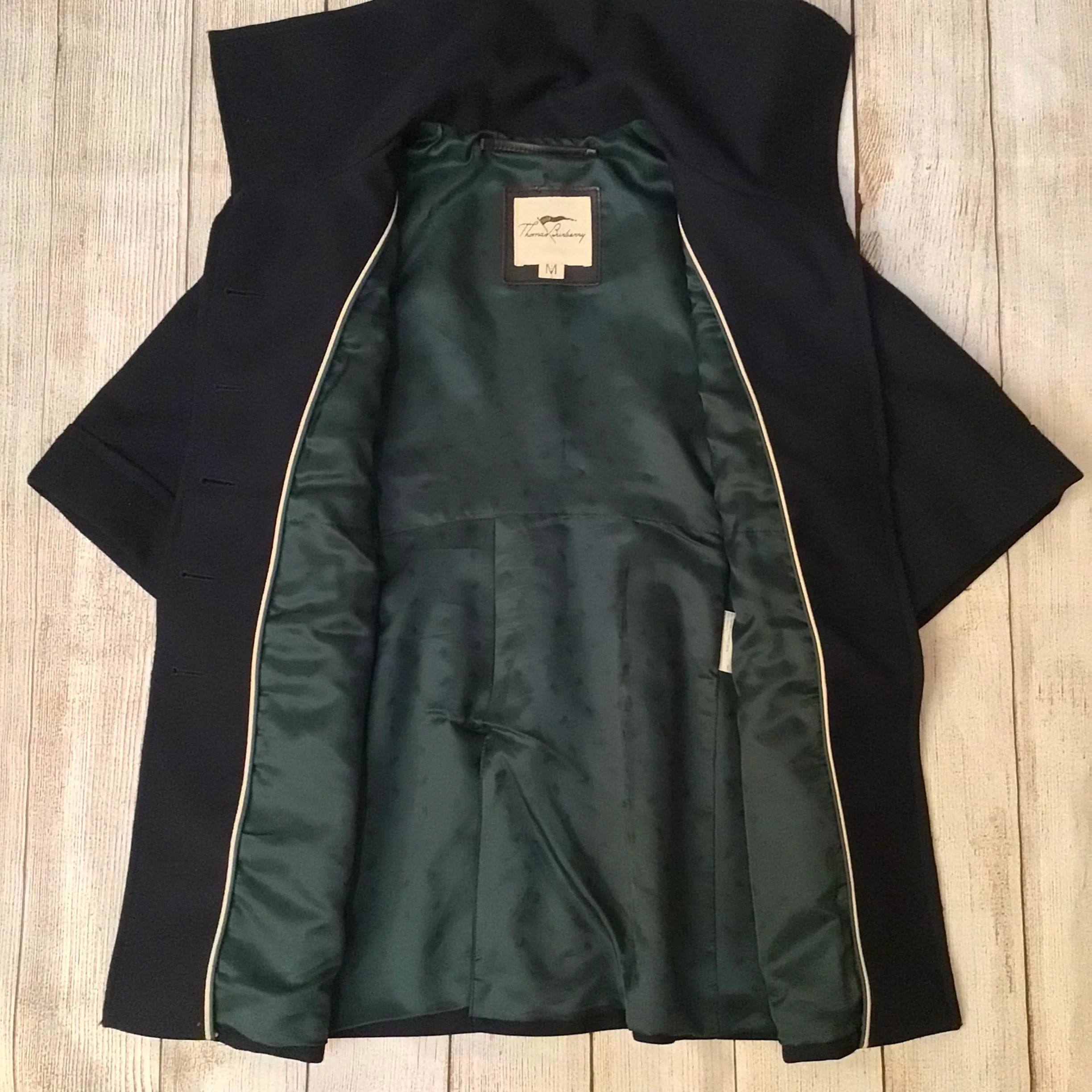 Thomas Burberry Navy Blue Short Sleeve Coat Size M - Image 7