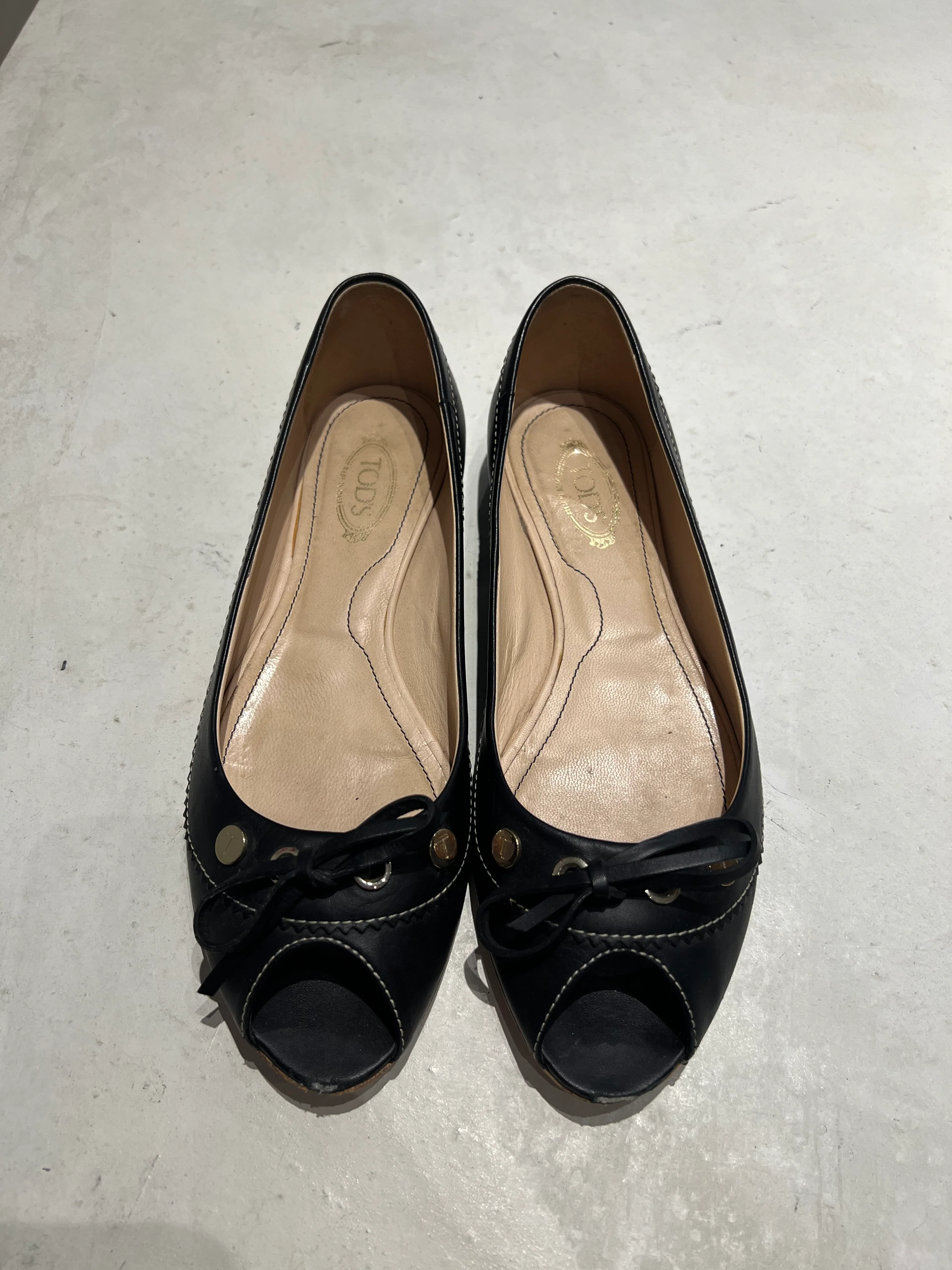 TOD'S Black Peep-Toe Flats Size 4 - Image 2
