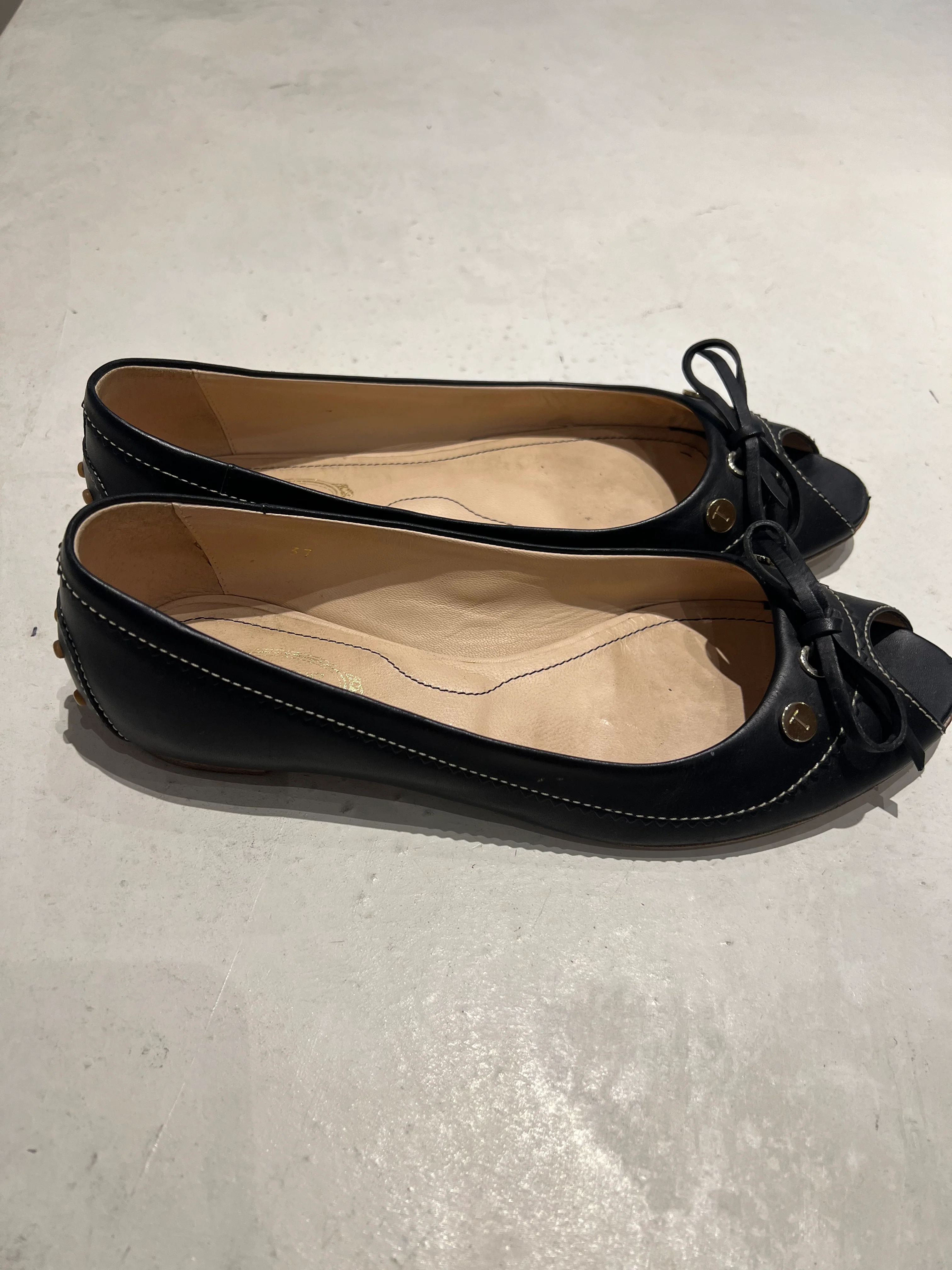 TOD'S Black Peep-Toe Flats Size 4 - Image 3