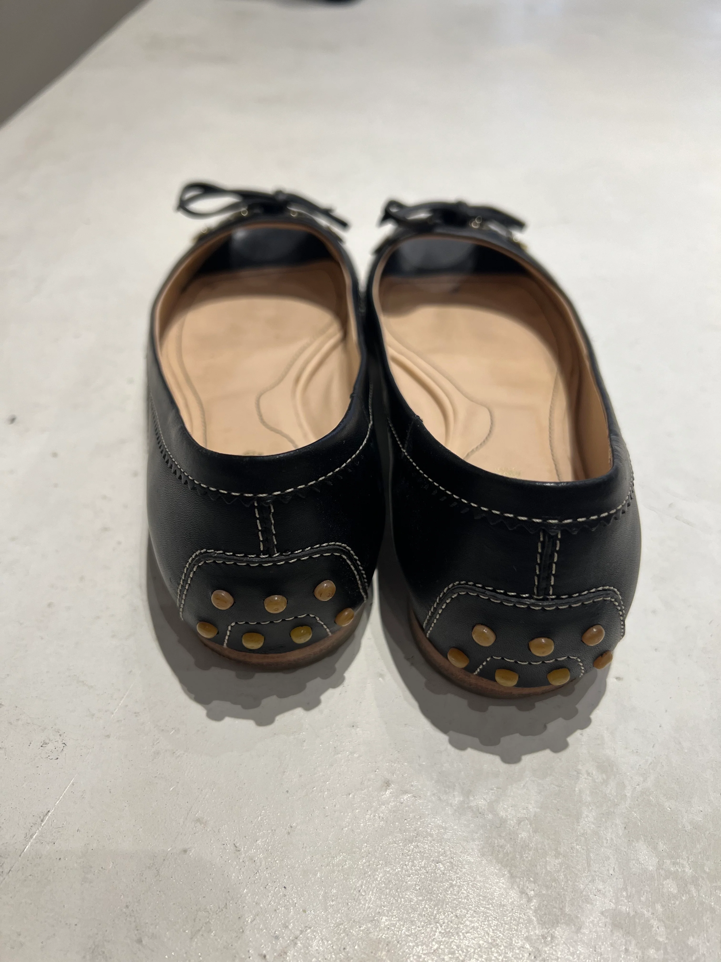 TOD'S Black Peep-Toe Flats Size 4 - Image 4