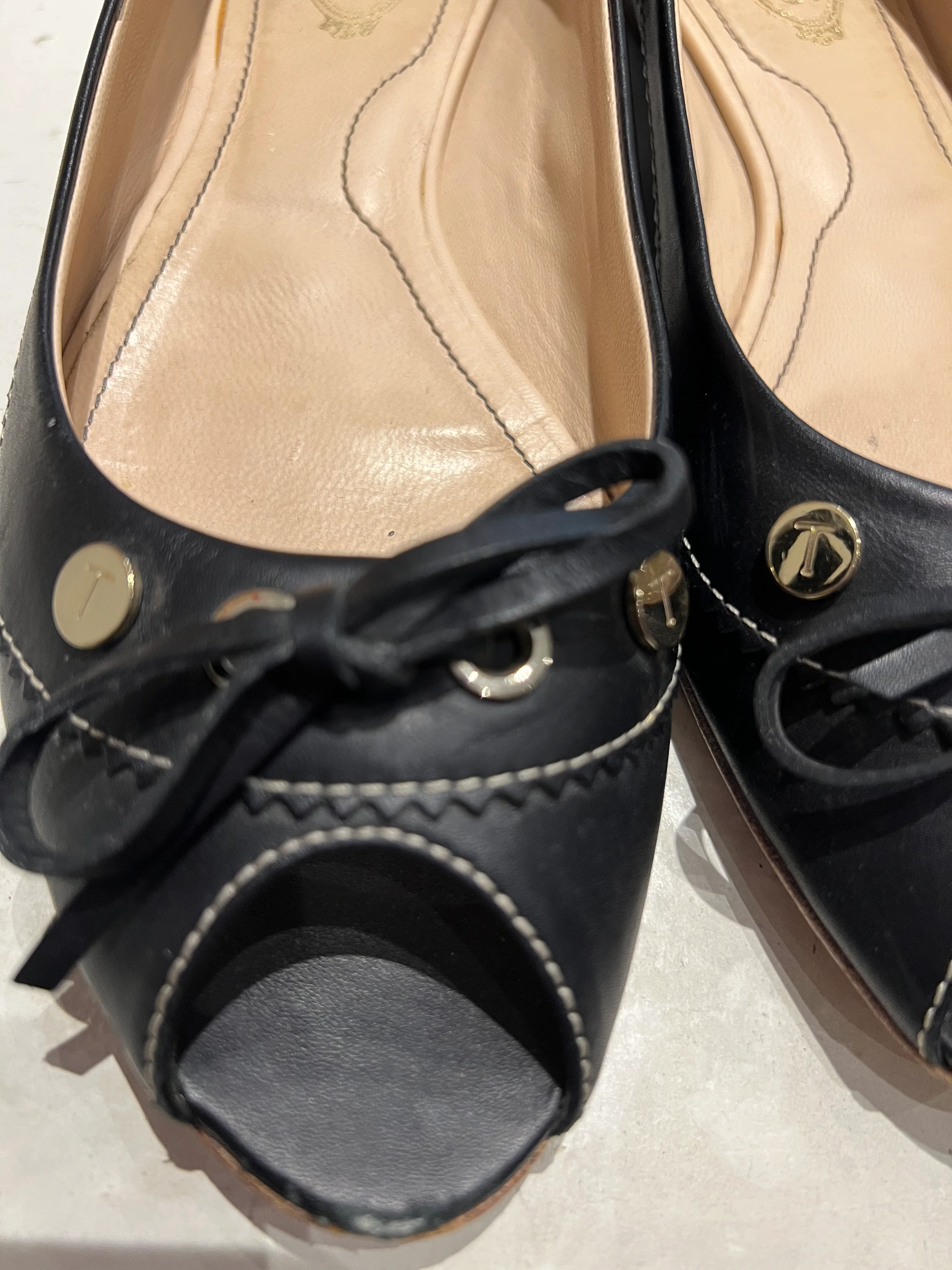 TOD'S Black Peep-Toe Flats Size 4 - Image 5