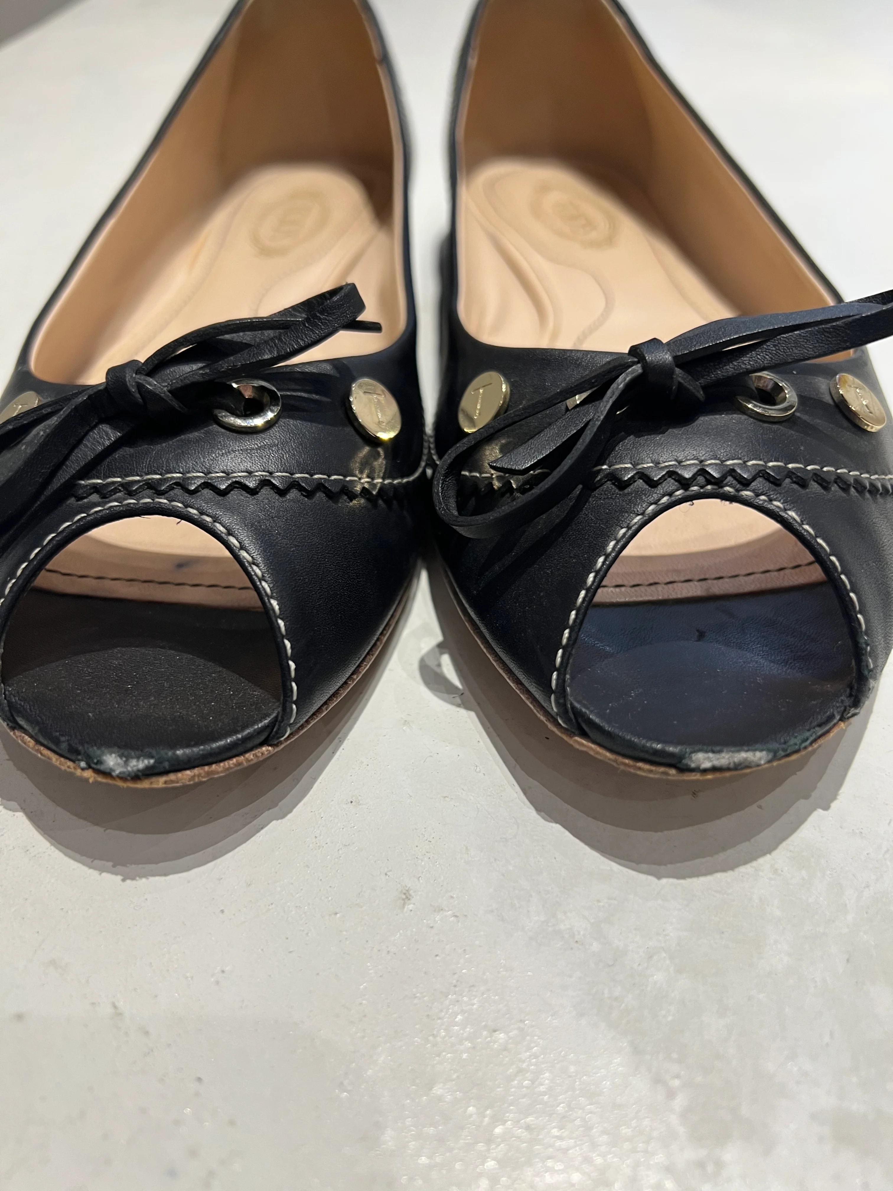 TOD'S Black Peep-Toe Flats Size 4 - Image 6