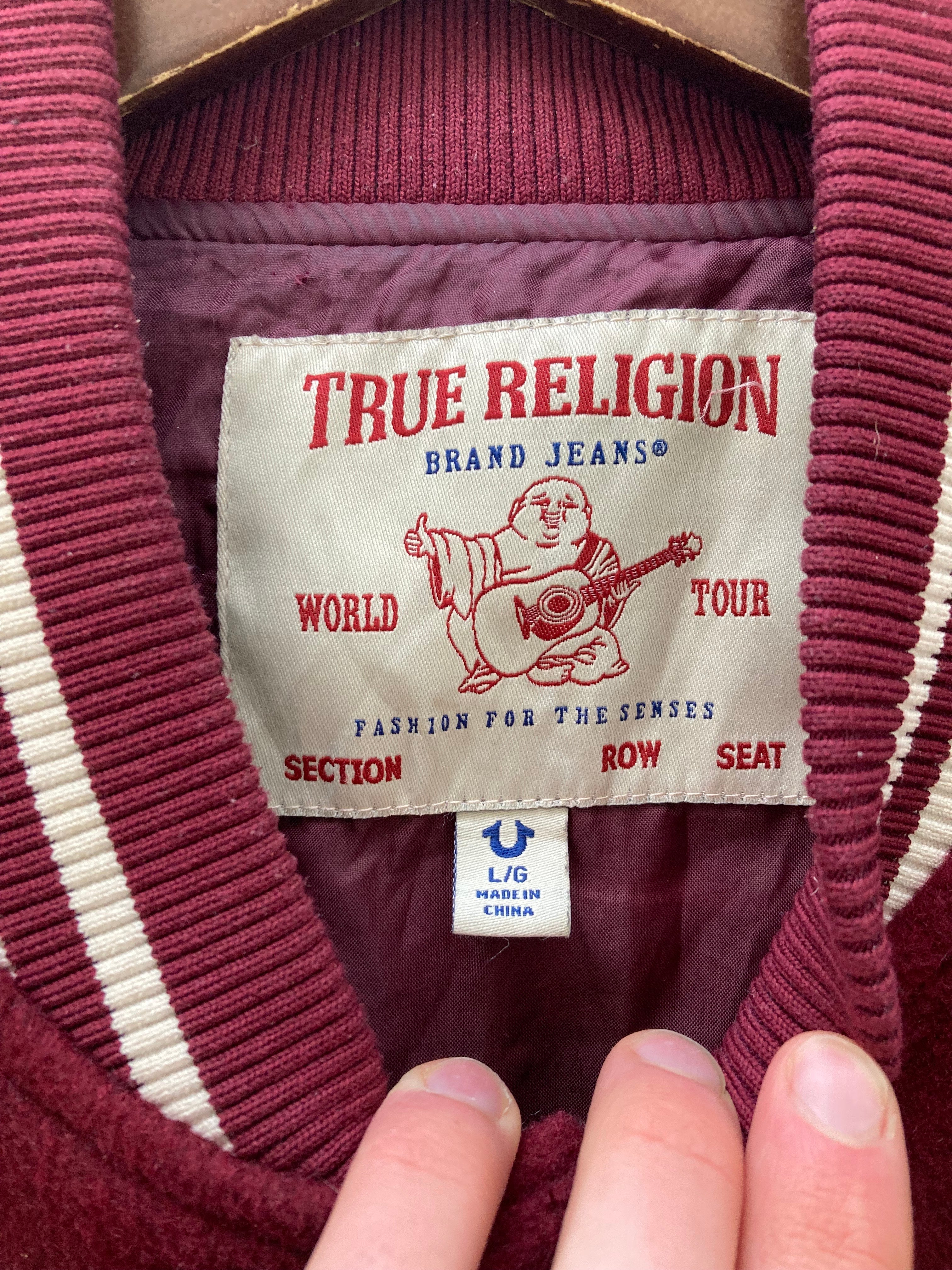 True Religion Burgundy Varsity Jacket Size Large - Image 3