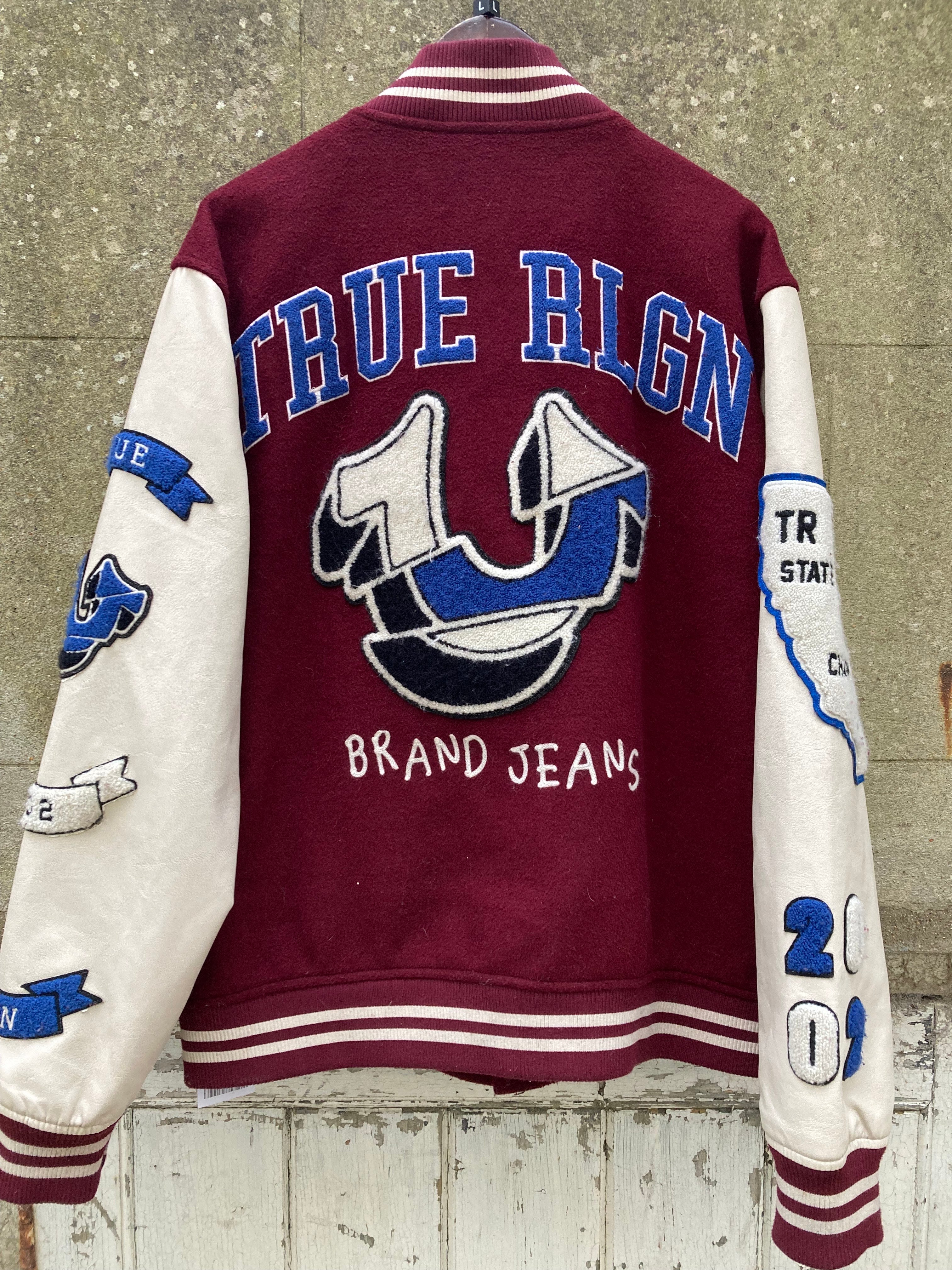 True Religion Burgundy Varsity Jacket Size Large - Image 4