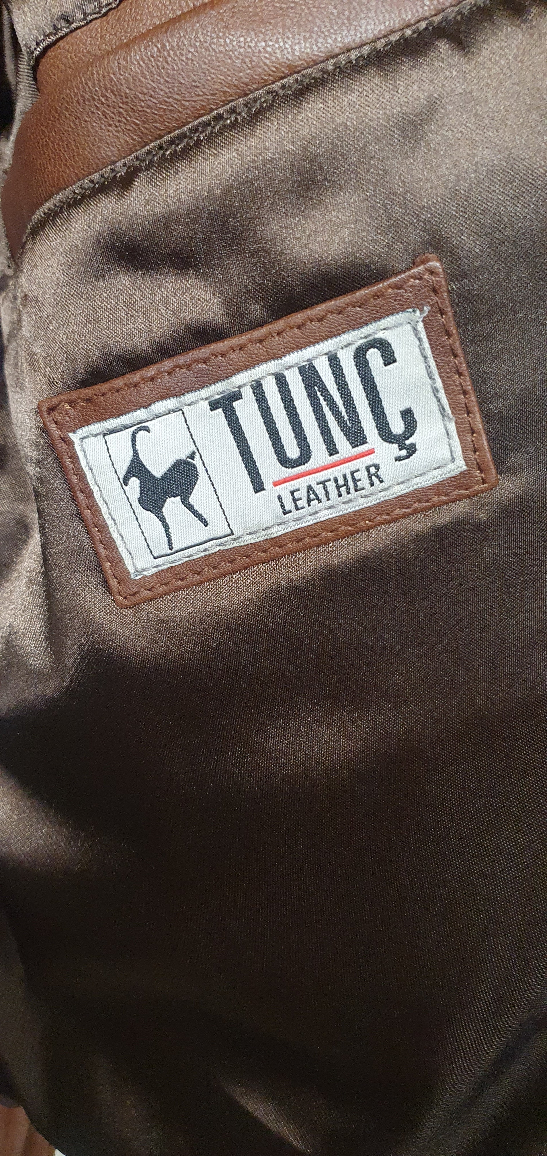 Tunc Brown Patchwork Leather Coat Size Medium - Image 4