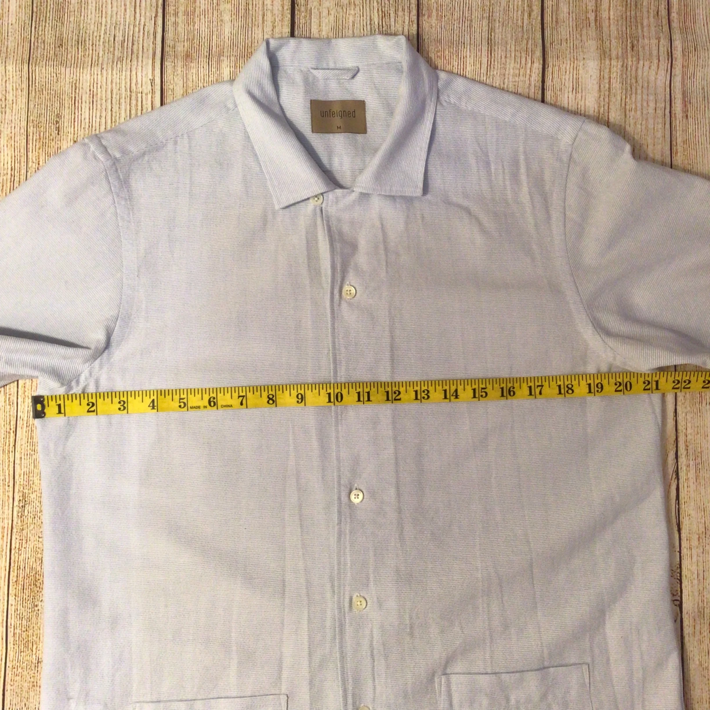 Unfeigned Light Blue Stripe Short Sleeve Shirt Size M - Image 8