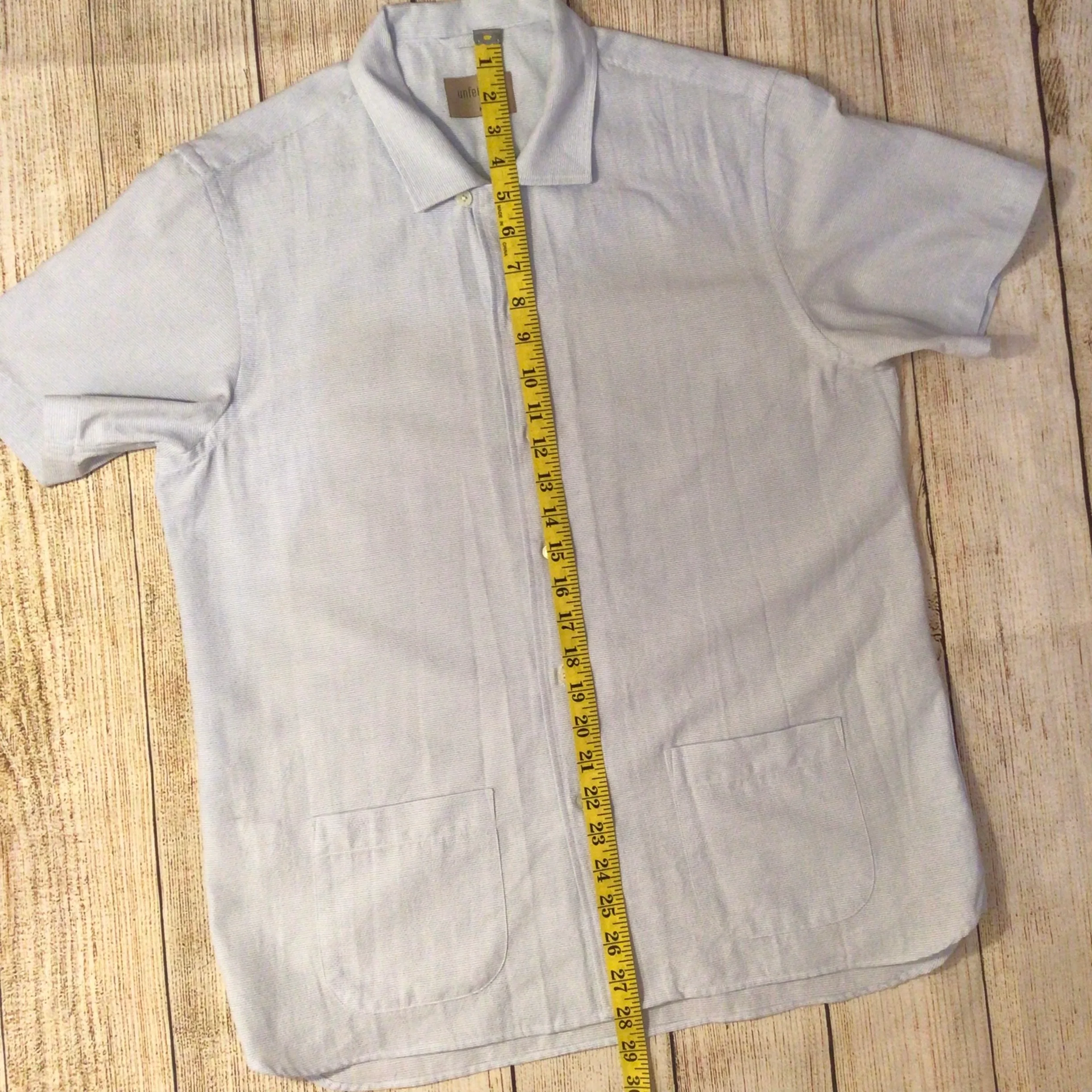 Unfeigned Light Blue Stripe Short Sleeve Shirt Size M - Image 9