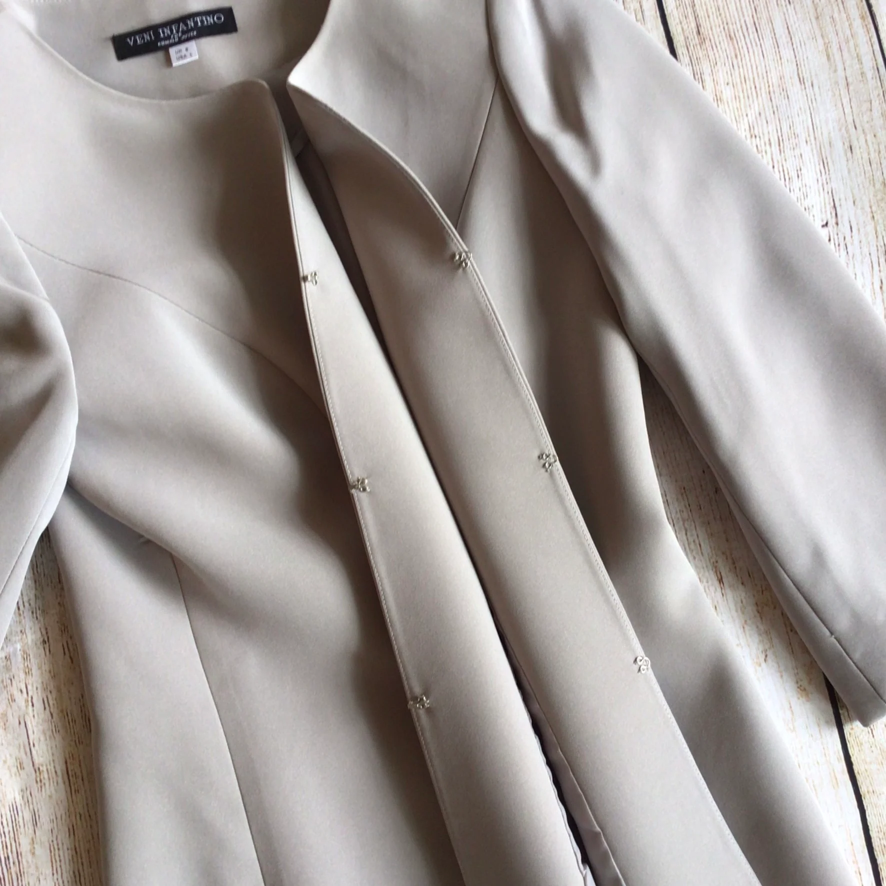 Veni Infantino for Ronald Joyce Grey & Cream Beaded Dress & Coat 2 Piece Size 8 UK - Image 15