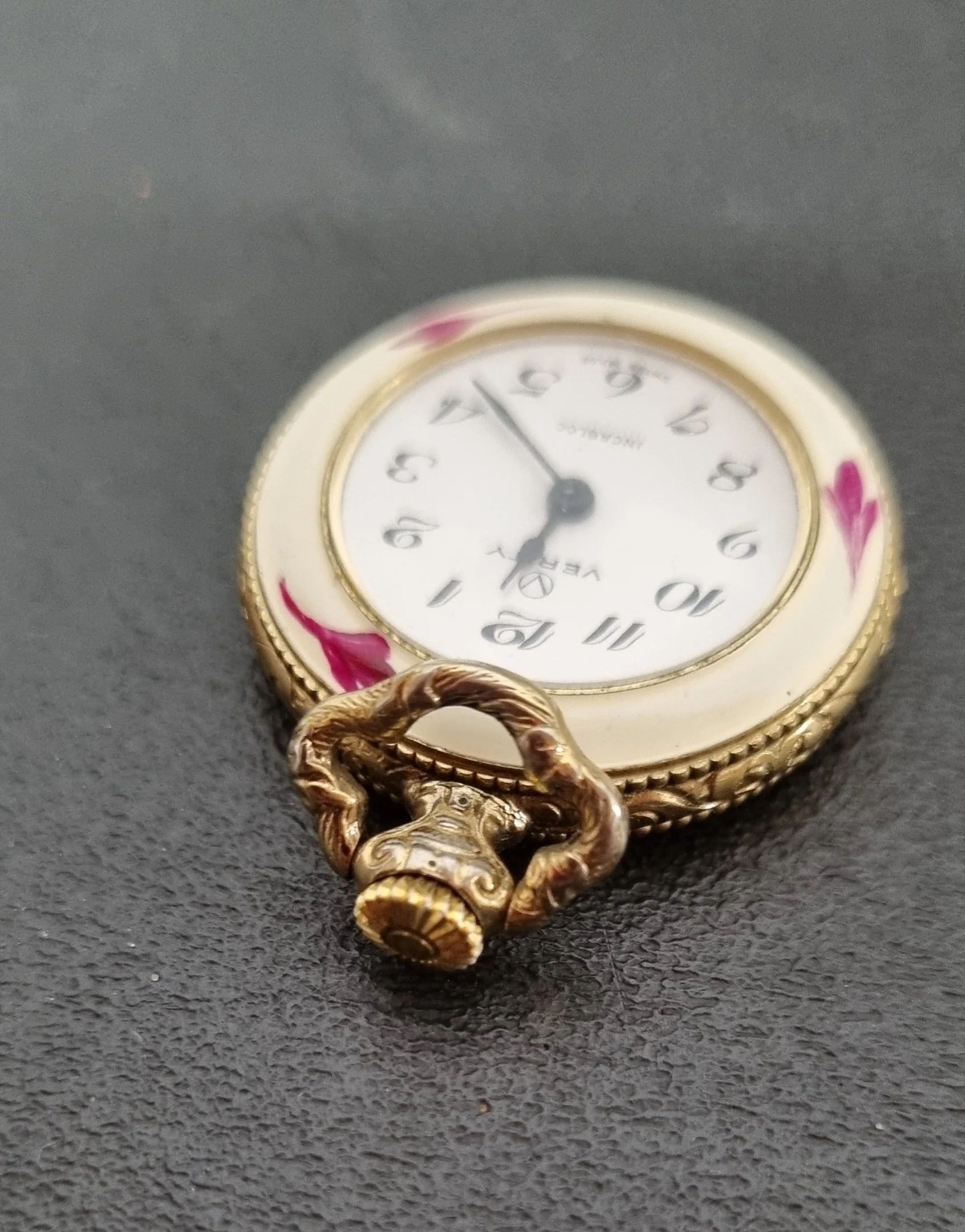 Verity Cased Golden Floral Pendant Wind-Up Watch - Image 6