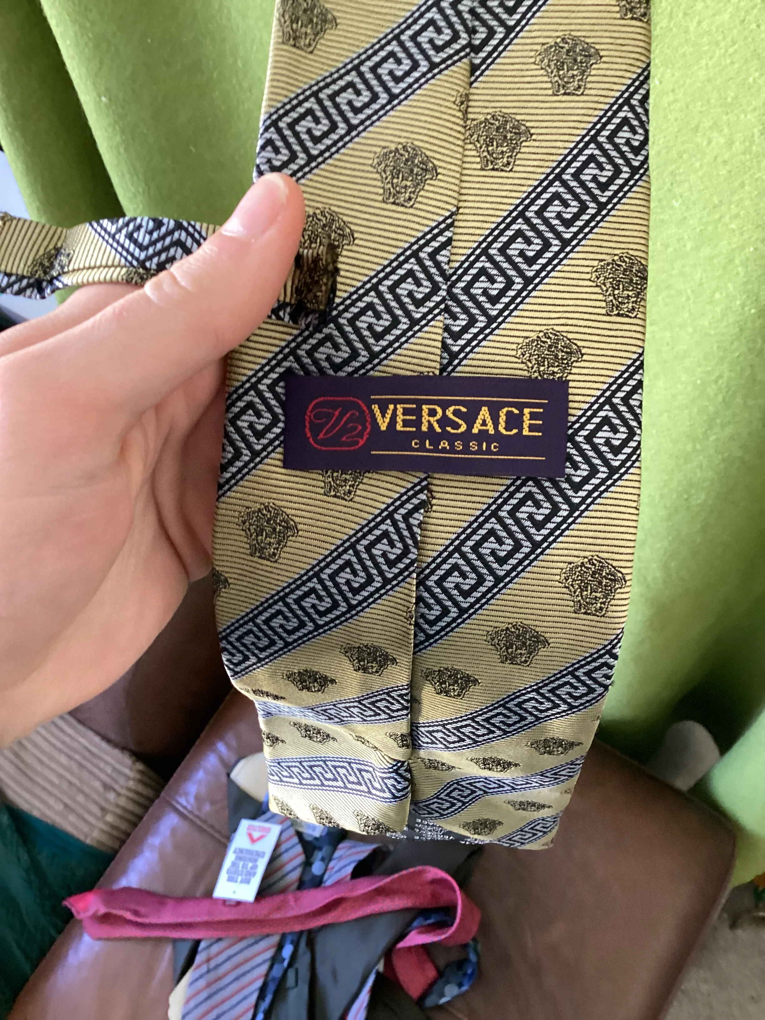 Versace Classic Greek Geometric Pattern Silk Tie - Image 3