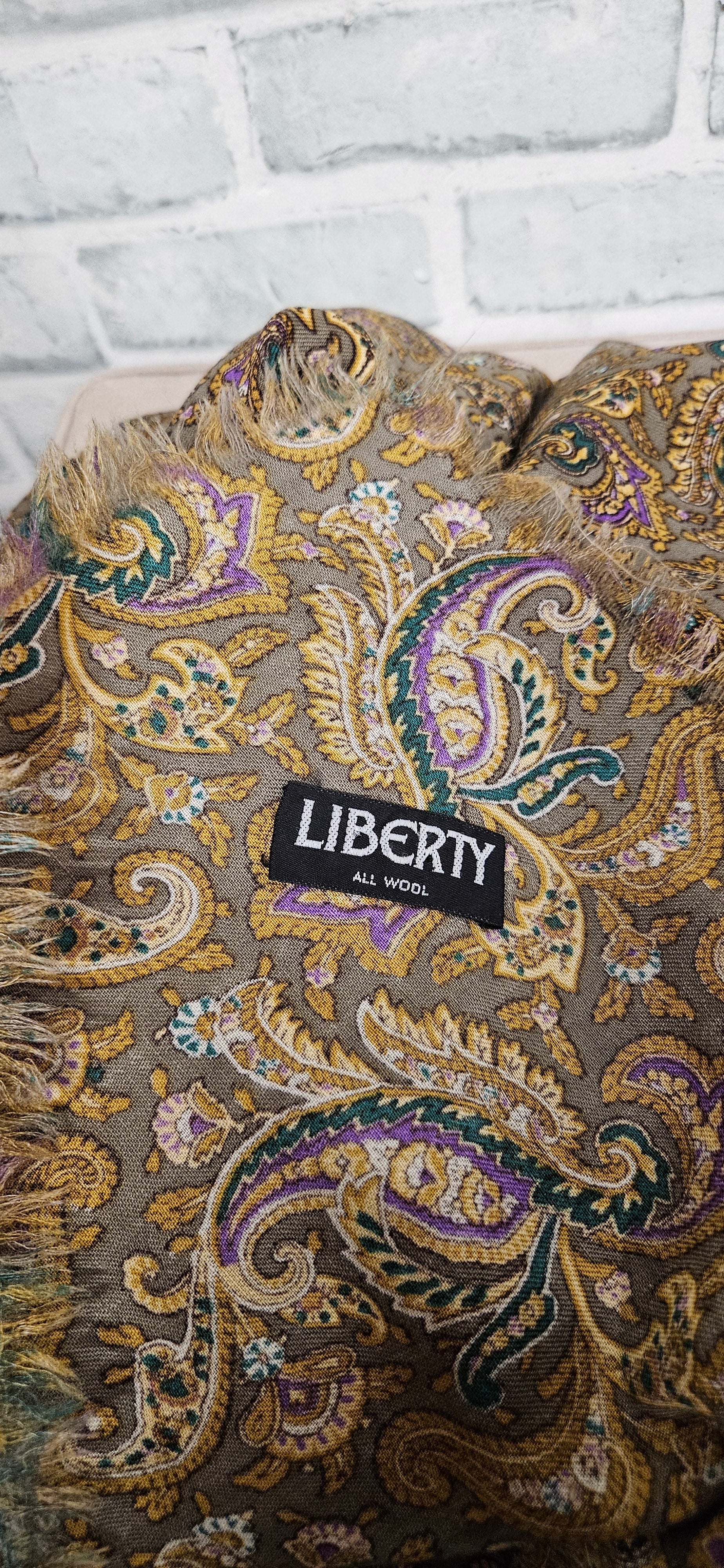 Vintage Liberty Paisley Print Square Wool Scarf - Image 5