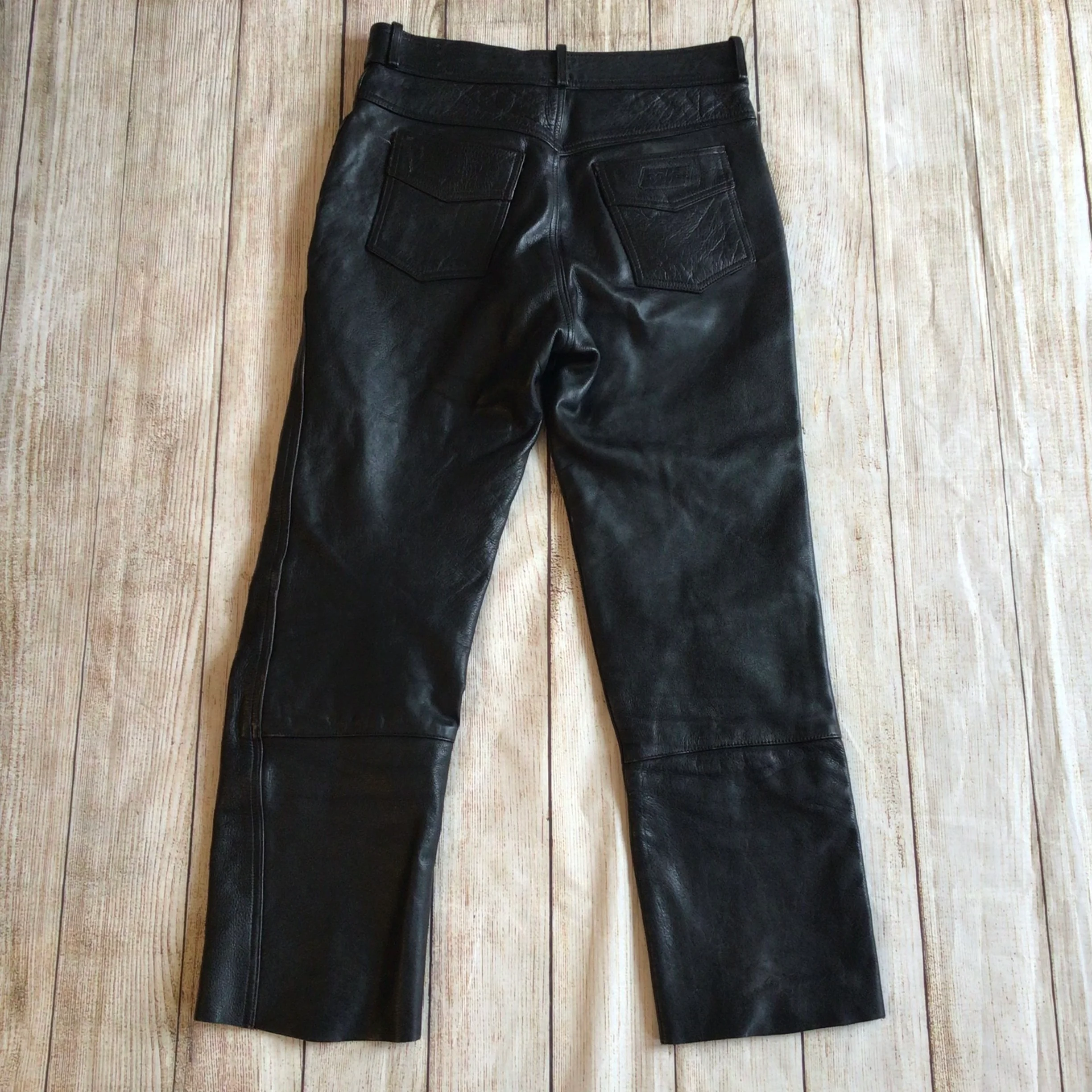 Vintage Polo Black Leather Biker Trousers Size 36 (W30) - Image 10