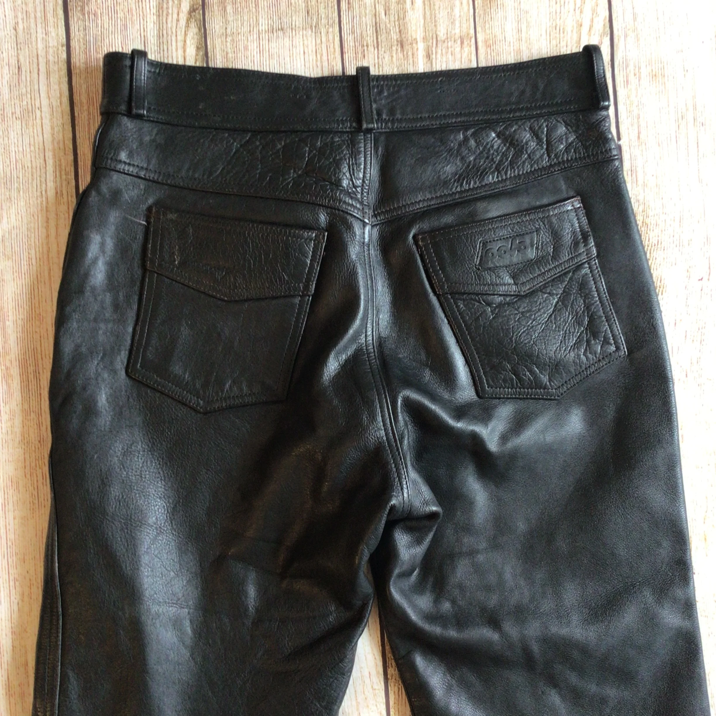 Vintage Polo Black Leather Biker Trousers Size 36 (W30) - Image 11