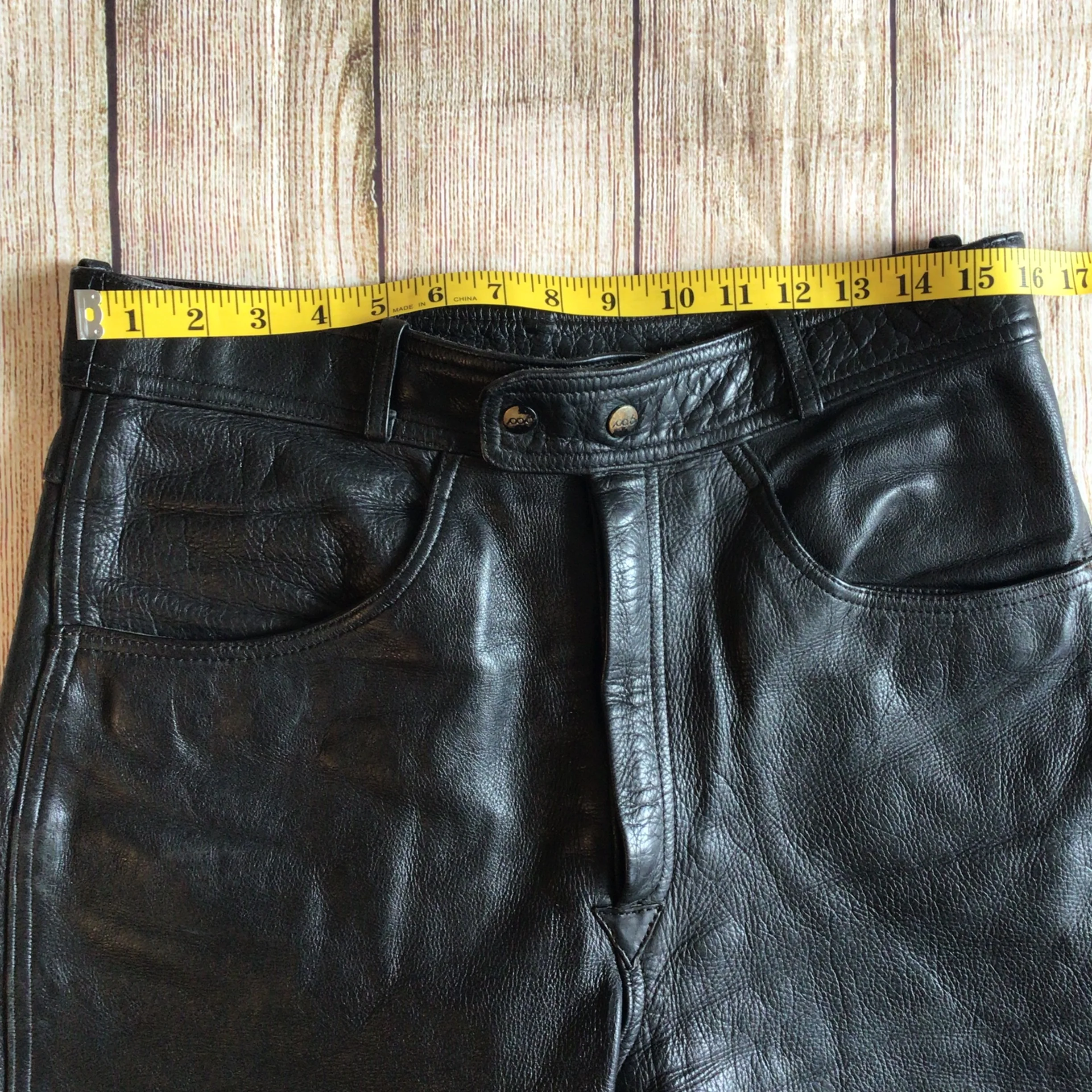 Vintage Polo Black Leather Biker Trousers Size 36 (W30) - Image 16