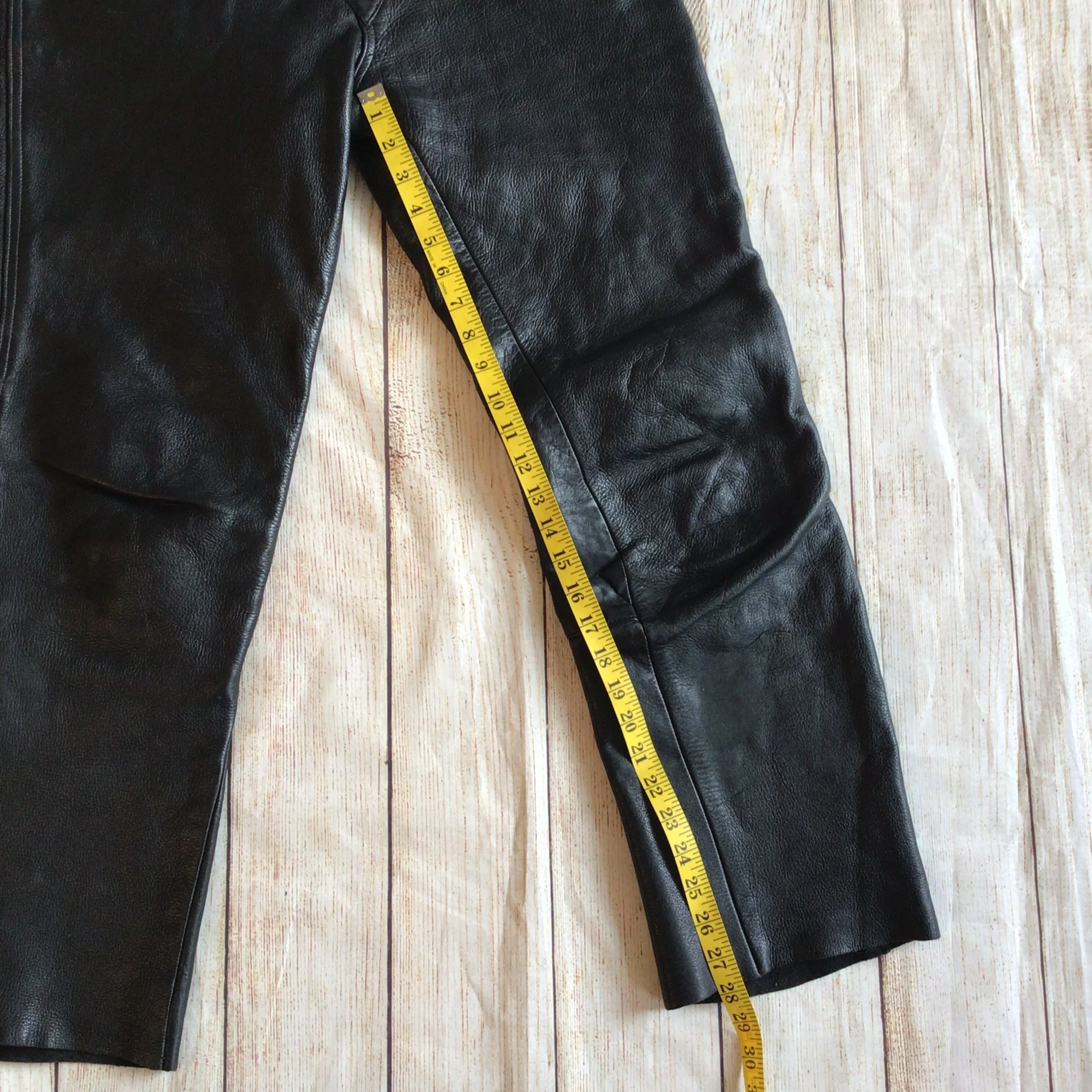 Vintage Polo Black Leather Biker Trousers Size 36 (W30) - Image 17