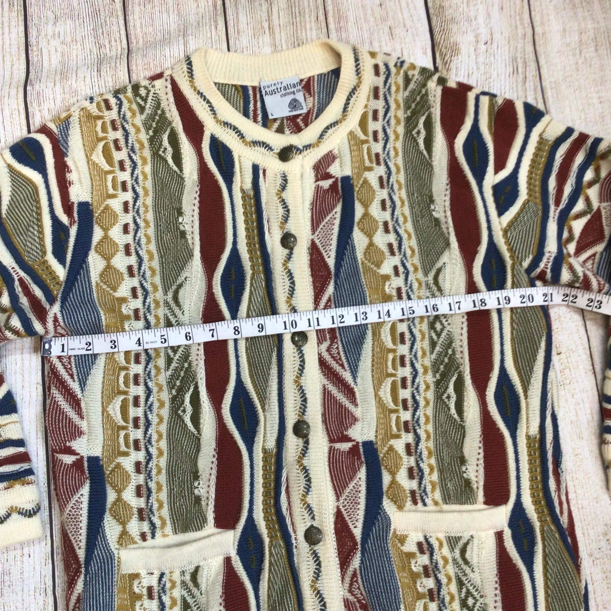 Vintage Purely Australian Multicoloured Pure Wool Cardigan Size L - Image 15