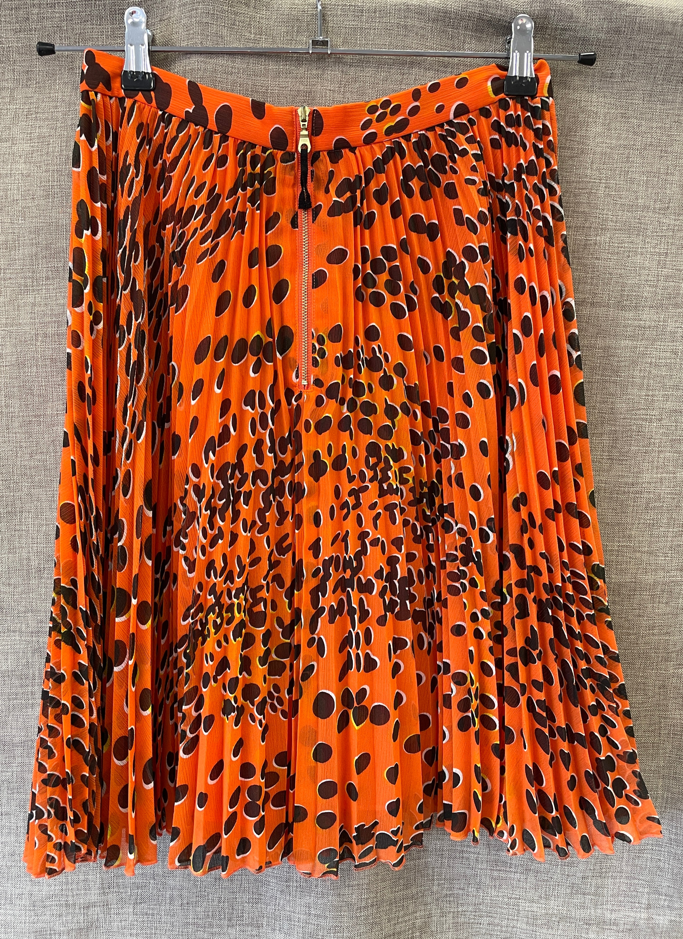 Whistles Orange Spot Print Pleated Knee Length Skirt Size 10 - Image 4