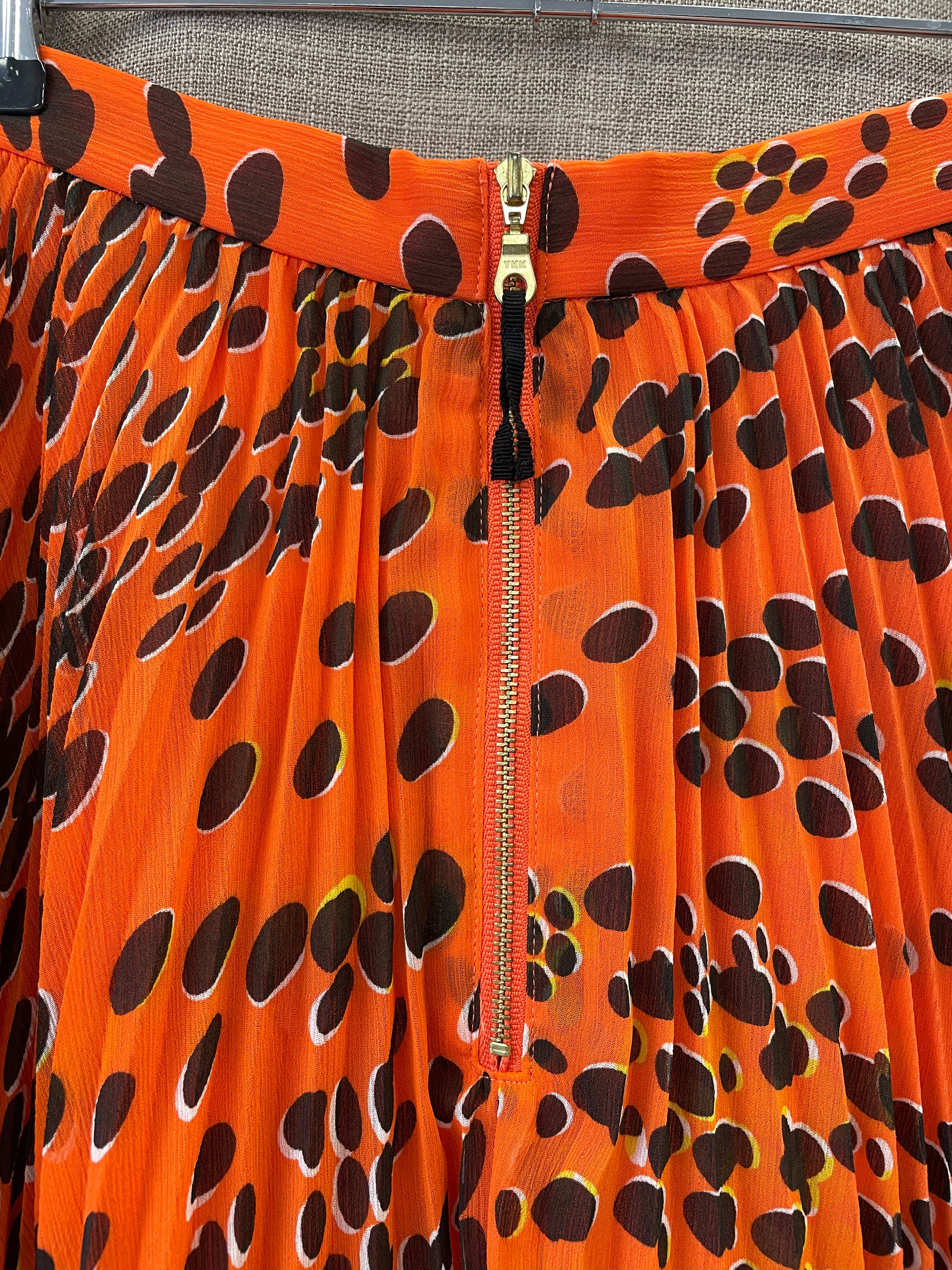 Whistles Orange Spot Print Pleated Knee Length Skirt Size 10 - Image 5